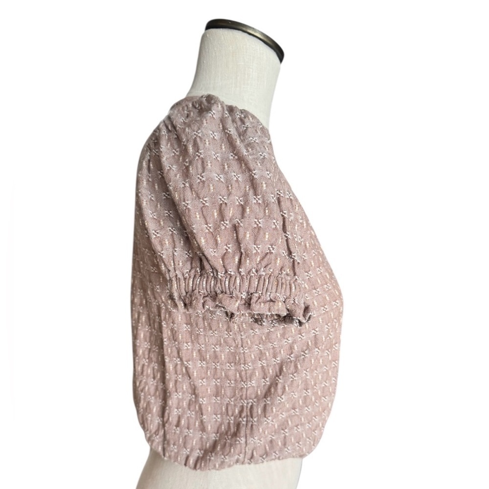 Madewell  Jacquard Puff Sleeve Faux-Wrap Cropped Cotton Embroidered Top Sz XS - Picture 3 of 10